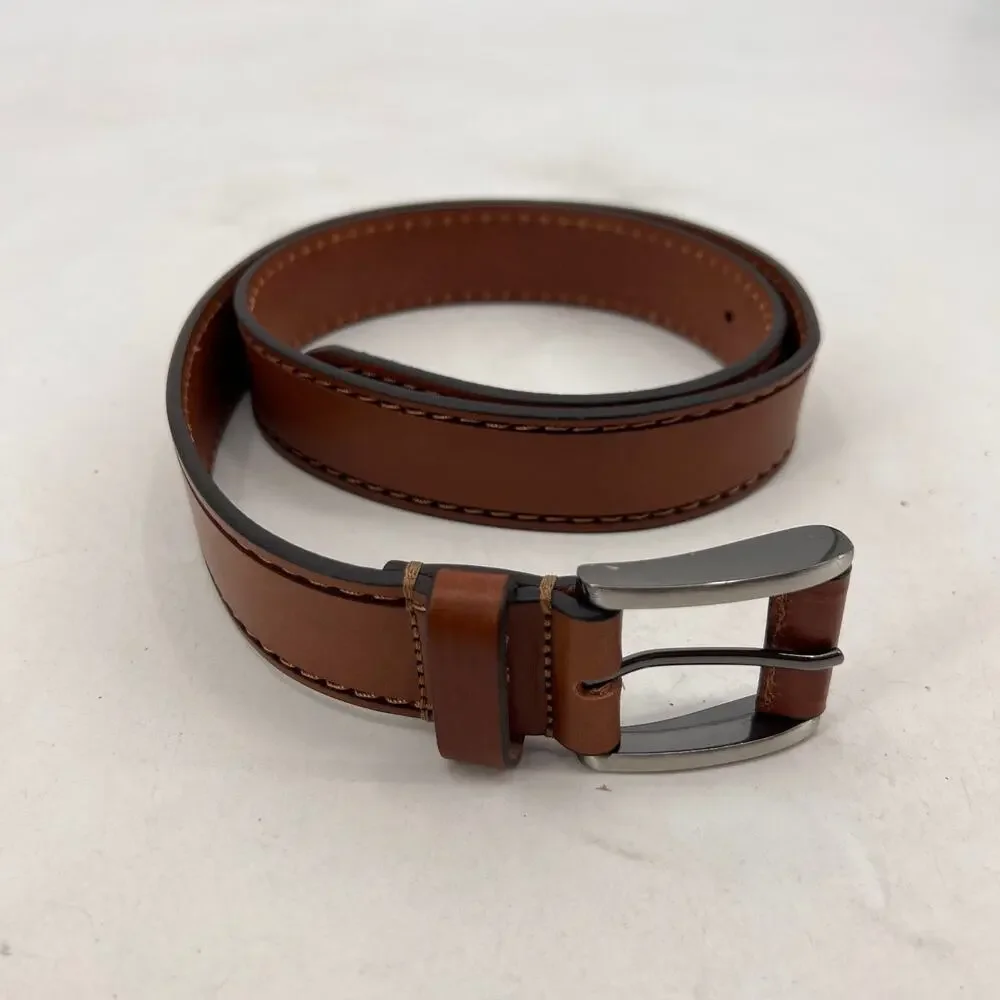 Johnston & Murphy Belt Mens 36 Brown Laser Stitched Italian Steerhide Made Italy